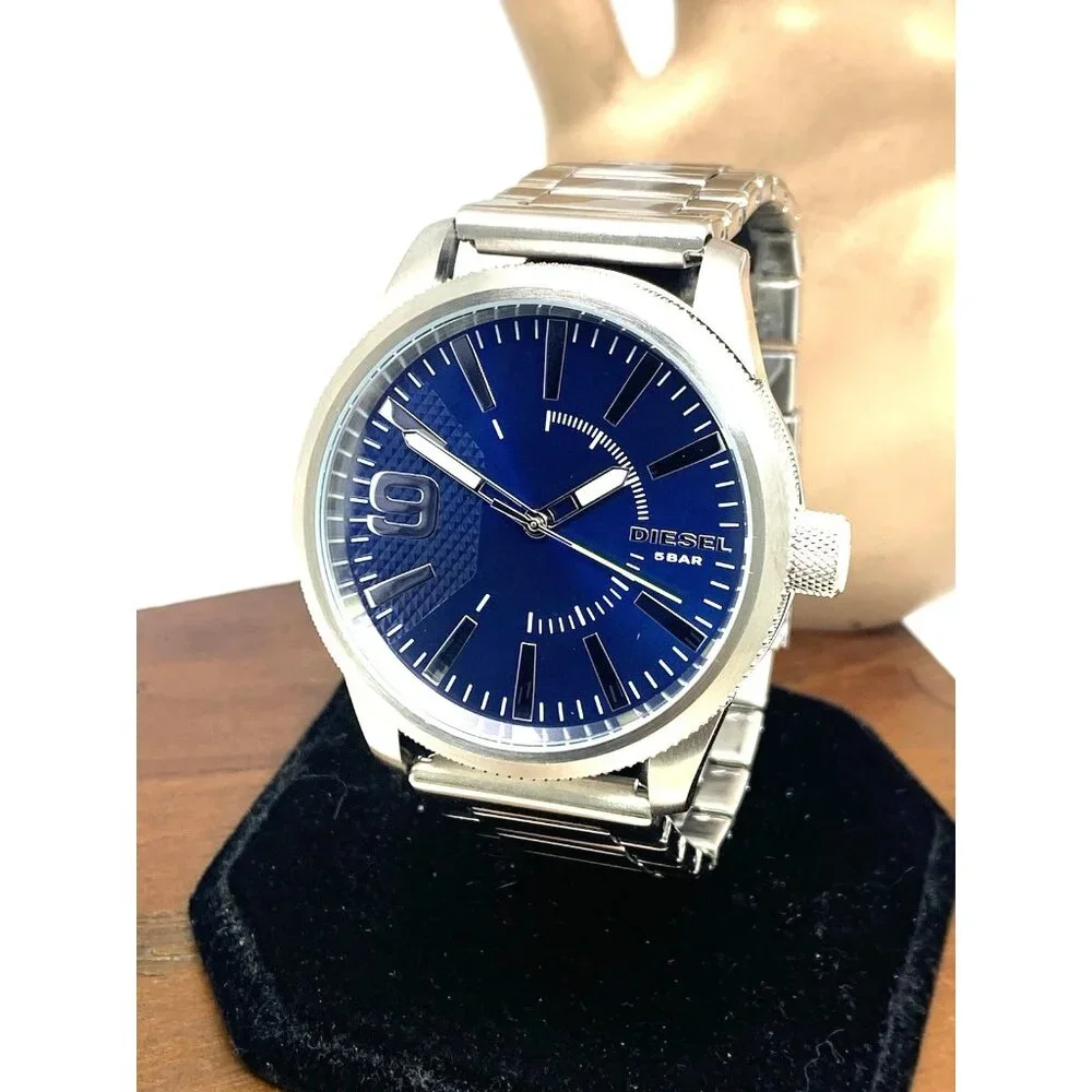 Diesel Men's Watch DZ1763 Rasp Quartz Blue Dial Silver Stainless Steel 47mm